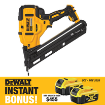 DEWALT Cordless Finish Nailer Brushless 15Ga 18V -Bare Tool With Bonus Batteries