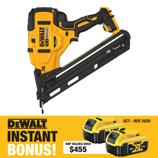 DEWALT Cordless Finish Nailer Brushless 15Ga 18V -Bare Tool With Bonus Batteries