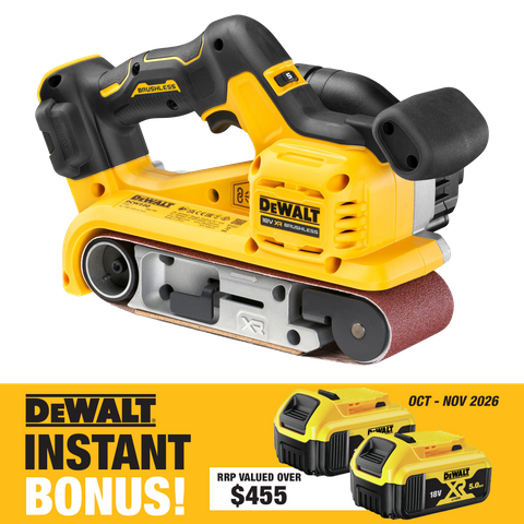 DEWALT Cordless Belt Sander Brushless 75mm 18V - Bare Tool with Bonus Batteries