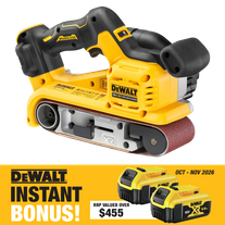 DEWALT Cordless Belt Sander Brushless 75mm 18V - Bare Tool with Bonus Batteries