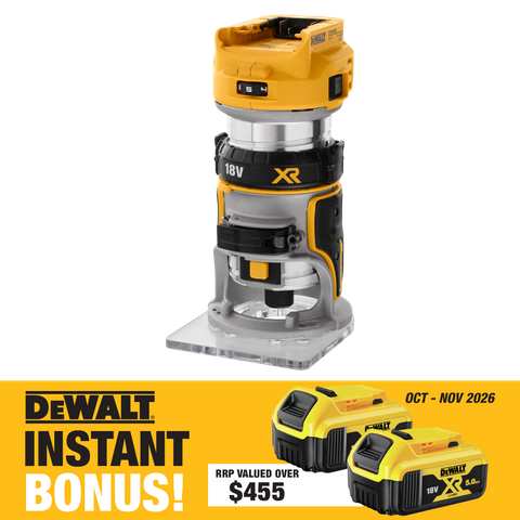 DEWALT Cordless Trimmer Router 18V with Bonus Batteries