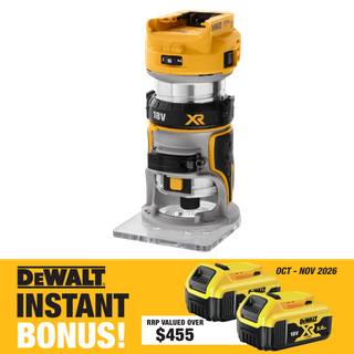 DEWALT Cordless Trimmer Router 18V with Bonus Batteries