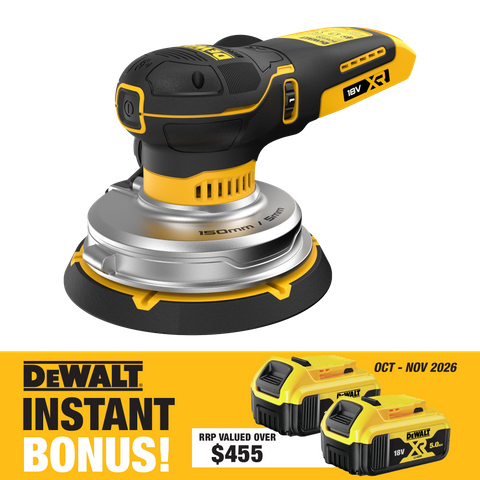 DeWalt Cordless Random Orbital Sander 150mm XR 18V with BONUS