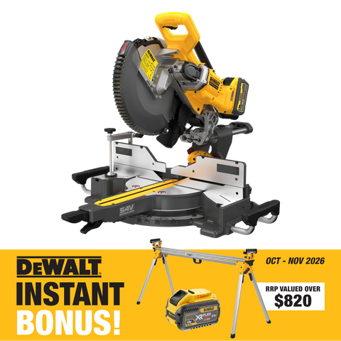 DEWALT FLEXVOLT Cordless Mitre Saw Brushless 305mm 54V 9Ah with Bonus