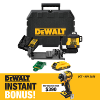 DEWALT Cross Line Laser 1080deg (3x 360) Green Beam Compact 18v 2Ah with Bonus