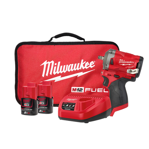 Milwaukee M12 FUEL Cordless Impact Wrench Stubby 3/8in 12v 2Ah