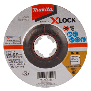Makita X-LOCK INOX Metal Grinding Disc 125 x 6 x 22.2mm