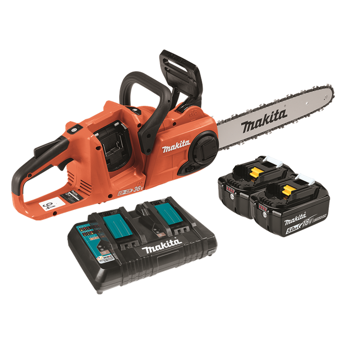 Makita Cordless Chainsaw Brushless High Vis Orange 14in 36V 2x