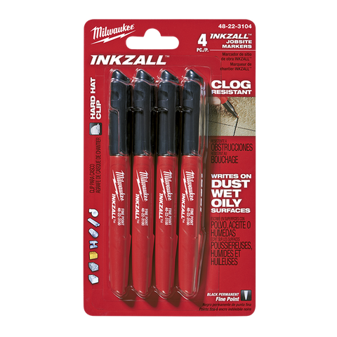 Milwaukee INKZALL Fine Point Black Marker 4pk