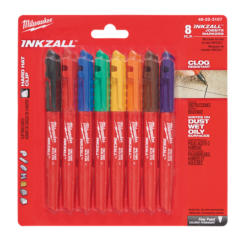 Milwaukee INKZALL Fine Point Markers Assorted Colours 8pk