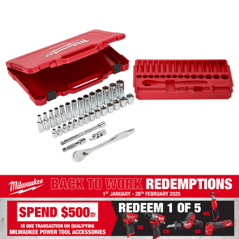 Milwaukee Socket Set 3/8in Dr Metric 32pc