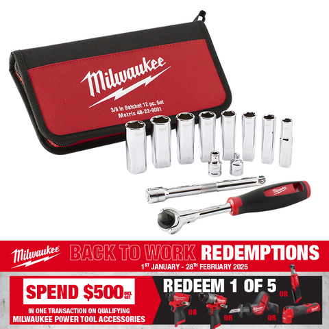 Milwaukee Socket Set 3/8in Dr Metric 12pc