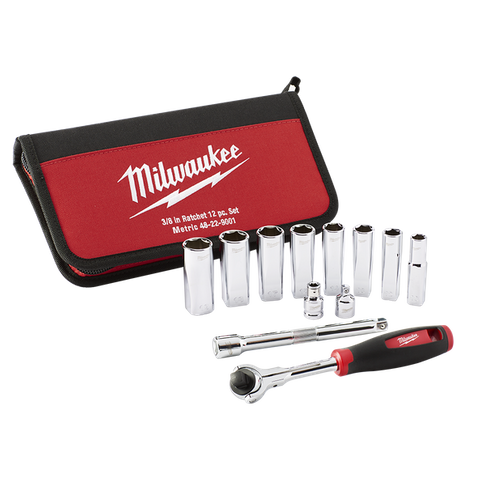 Milwaukee Socket Set 3/8in Dr Metric 12pc