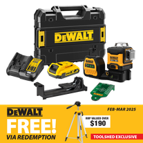 DeWalt Cross Line Laser 1080deg (3x 360) Green Beam 18V 2Ah