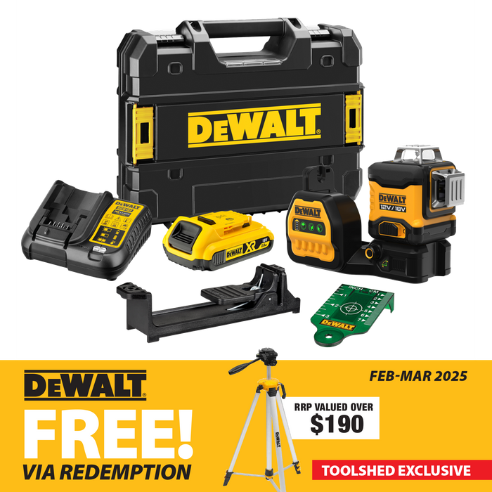 DeWalt Cross Line Laser 1080deg 3x 360 Green Beam 18v 2Ah