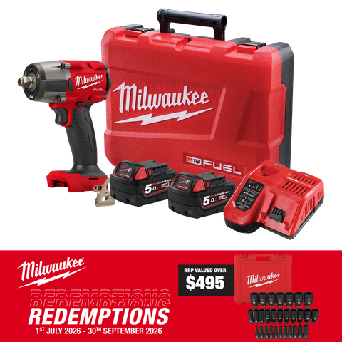 Milwaukee M18 FUEL Cordless Impact Wrench 1/2in 881Nm F/Ring 18V 5Ah