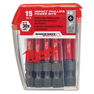 Milwaukee SHOCKWAVE Impact Bits #2 Phillips 50mm 15pk