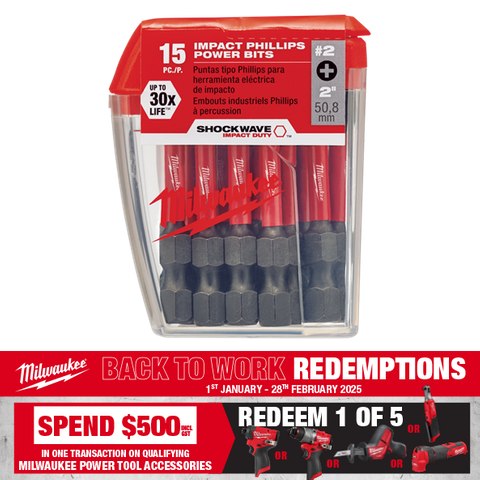 Milwaukee SHOCKWAVE Impact Bits #2 Phillips 50mm 15pk