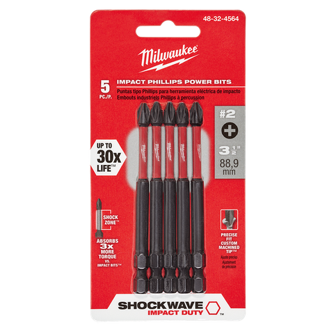 Milwaukee SHOCKWAVE Impact Bits #2 Phillips 89mm 5pk