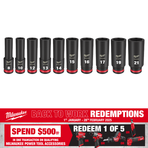 Milwaukee SHOCKWAVE Impact Socket Set 3/8in Dr Deep 10pc