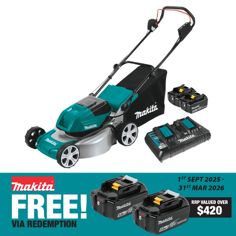Makita LXT Cordless Lawn Mower 460mm/18in 36V (2x18V) 5Ah