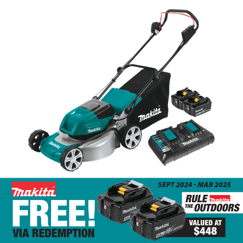 Makita LXT Cordless Lawn Mower 460mm/18in 36V (2x18V) 5Ah