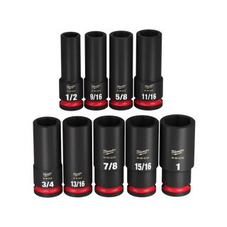 Milwaukee Shockwave Deep Impact Socket Set 1/2in Dr SAE 9pc on Rail