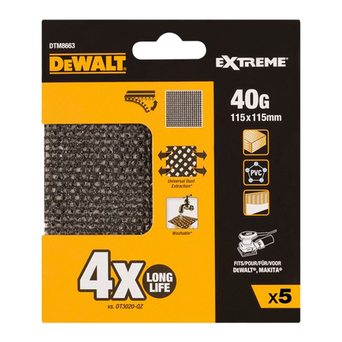 DeWalt Extreme Abrasive Mesh 1/4 Sheet 40 Grit 5Pk