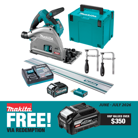 Makita XGT Cordless Plunge Saw 165mm 40v 4Ah with 1.4m Rail and Clamps