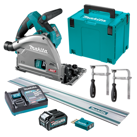 Makita XGT Cordless Plunge Saw 165mm 40v 4Ah with 1.4m Rail and Clamps