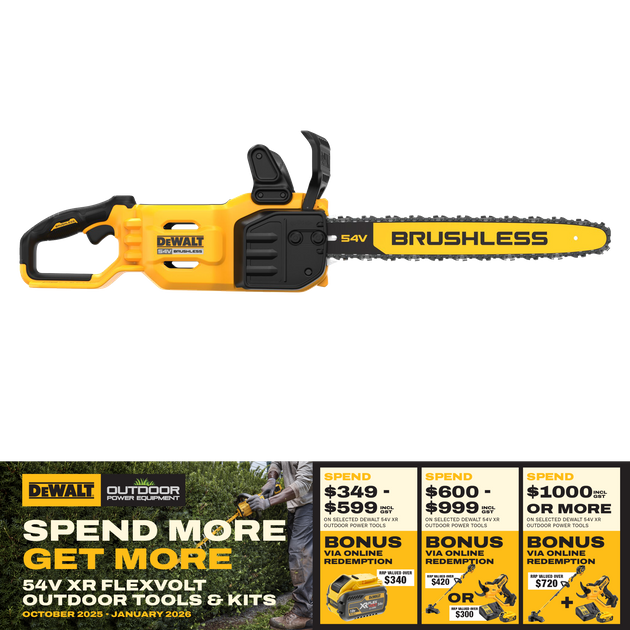 Buy DeWalt Cordless Chainsaw Brushless 18in/45cm 54V Bare Tool online in New Zealand The