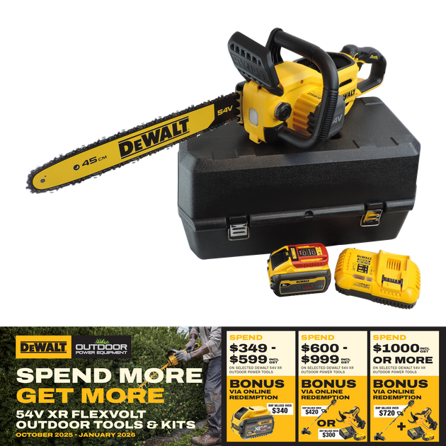 Buy DeWalt Cordless Chainsaw Brushless 18in/45cm 54v 9Ah with Case