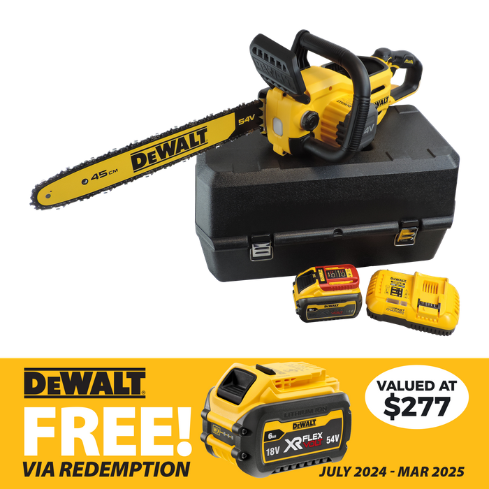 DeWalt Cordless Chainsaw Brushless 18in 45cm 54v 9Ah with Case