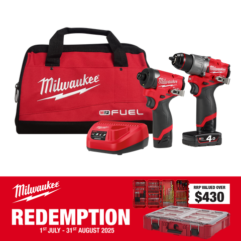 Milwaukee M12 FUEL Cordless Hammer Drill & Impact Driver 2A2 12V 4Ah/2Ah