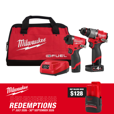 Milwaukee M12 FUEL Cordless Hammer Drill & Impact Driver 2A2 12V 4Ah/2Ah
