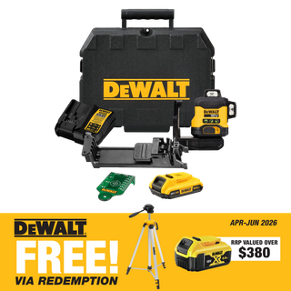 DEWALT Cross Line Laser 1080deg (3x 360) Green Beam Compact 18v 2Ah