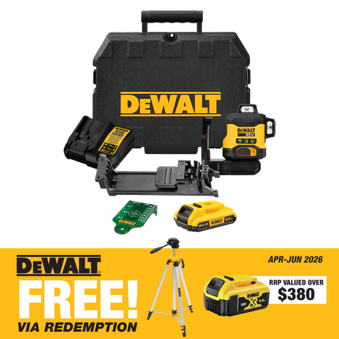 DEWALT Cross Line Laser 1080deg (3x 360) Green Beam Compact 18v 2Ah