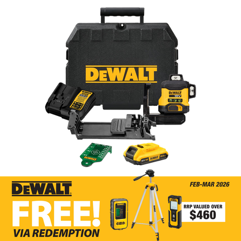 DEWALT Cross Line Laser 1080deg (3x 360) Green Beam Compact 18v 2Ah