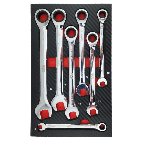 ToolShed Ratcheting Spanner Set 7pc in Foam Insert