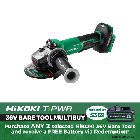 HiKOKI Cordless Angle Grinder Brushless Safety 1500w 125mm 36V - Bare Tool