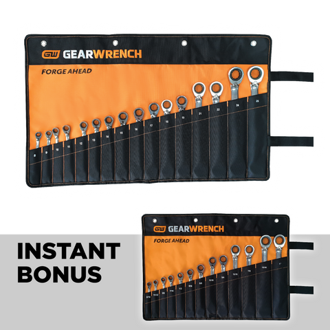 GEARWRENCH Wrench Spanner Metric 16pc & SAE 13pc Reversible Ratcheting Sets