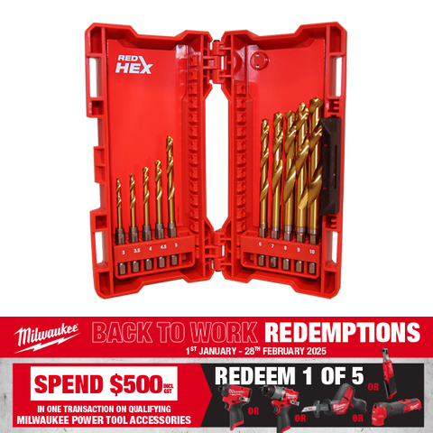 Milwaukee SHOCKWAVE RED HELIX Drill Bit Set Titanium 10pc