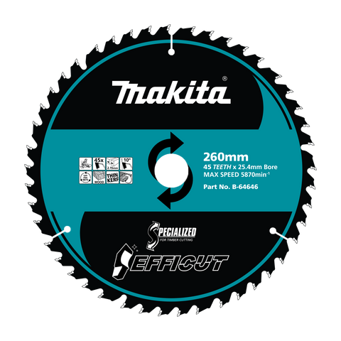 Makita Efficut Wood Cutting Miter/Table Saw Blade 260mm x 45T