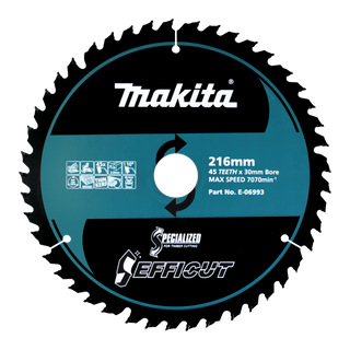 Makita Efficut Wood Cutting Mitre Saw Blade 216mm x 45T
