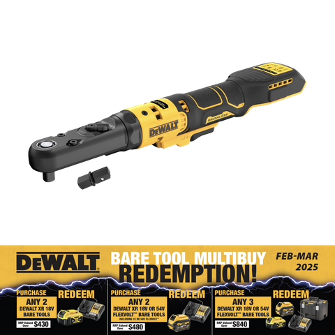 DeWalt Cordless Ratchet Sealed Head 3/8in and 1/2in Drive 18V - Bare Tool