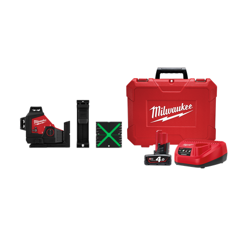 Milwaukee M12 Cross Line Laser 3x 360deg 3 Plane Green Beam 12v 4Ah