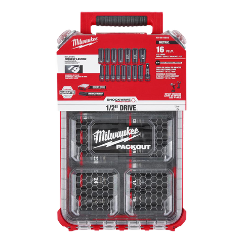 Milwaukee SHOCKWAVE Deep Impact Socket Set 1/2in Dr 16pc Metric with PACKOUT