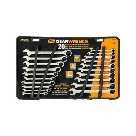 GEARWRENCH Ratcheting Wrench Set Metric/SAE 20pc
