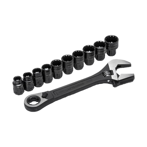 Crescent Pass-Thru Spline Drive Socket and Adjustable Wrench Set 3/8in Dr 11pc