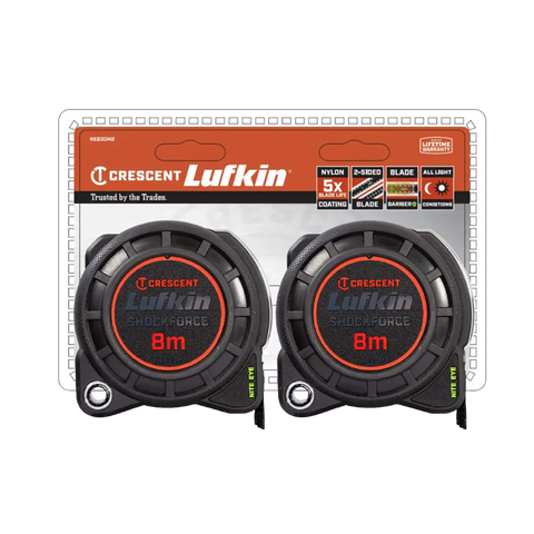 Crescent Lufkin NITE EYE Tape Measure 8m 30mm Twin Pack